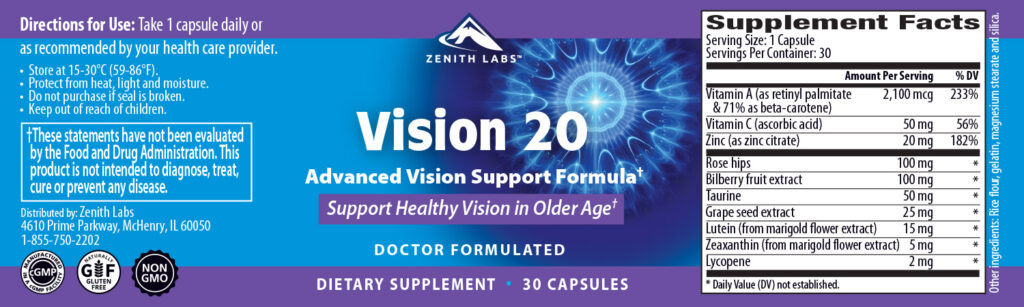 list of ingredients in Vision 20 supplement